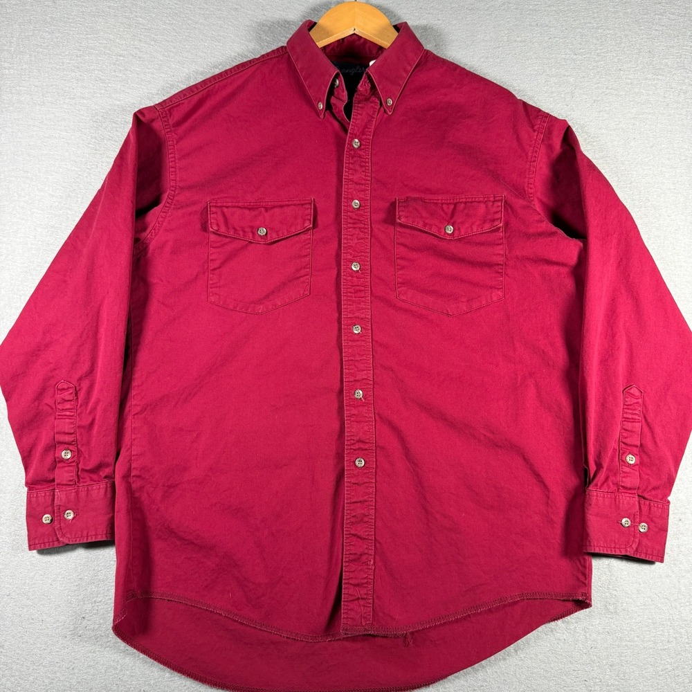 Wrangler Mens Red‎ Button Down Shirt Long Sleeve X-Long Tails Single Needle L